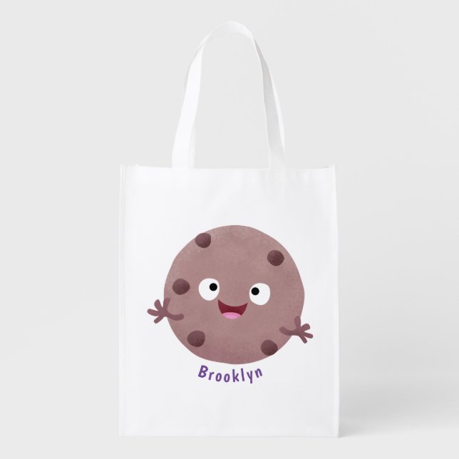 Cute smart chocolate chip cookie cartoon grocery bag (Front)