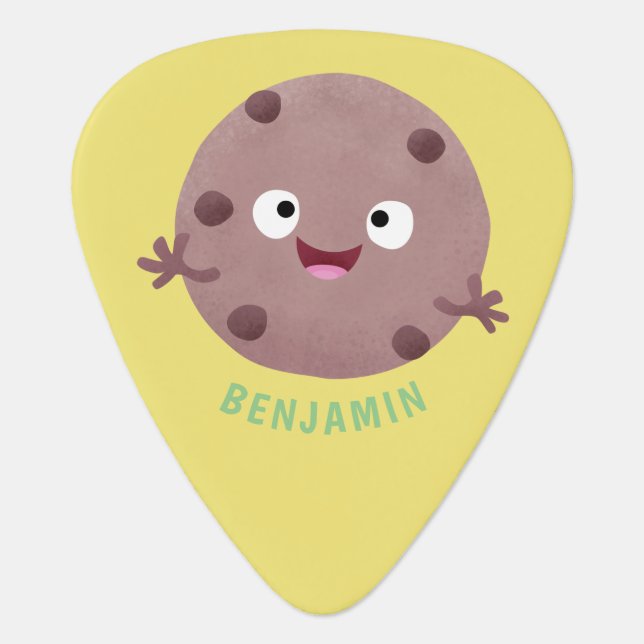 Cute smart chocolate chip cookie cartoon  guitar pick (Front)