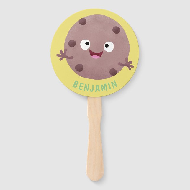 Cute smart chocolate chip cookie cartoon hand fan (Front)