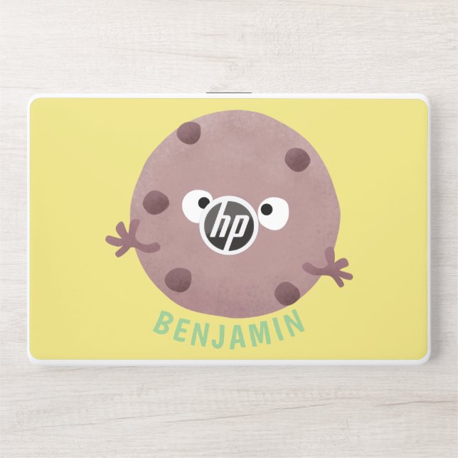 Cute smart chocolate chip cookie cartoon HP laptop skin (Front)