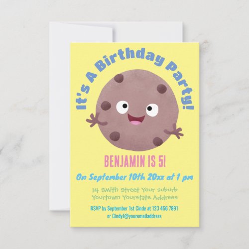 Cute smart chocolate chip cookie cartoon invitation