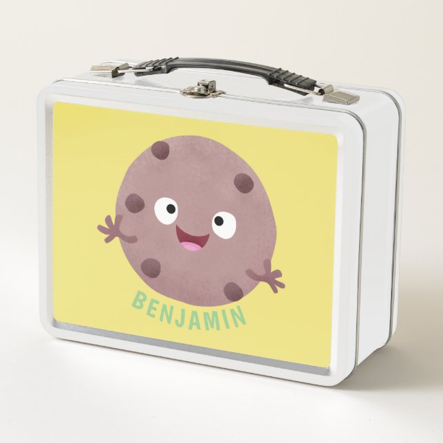Cute smart chocolate chip cookie cartoon metal lunch box (Front)