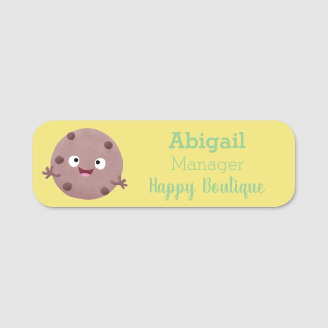 Cute smart chocolate chip cookie cartoon  name tag (Front)