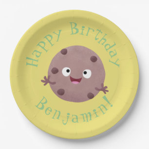 Cute smart chocolate chip cookie cartoon paper plates