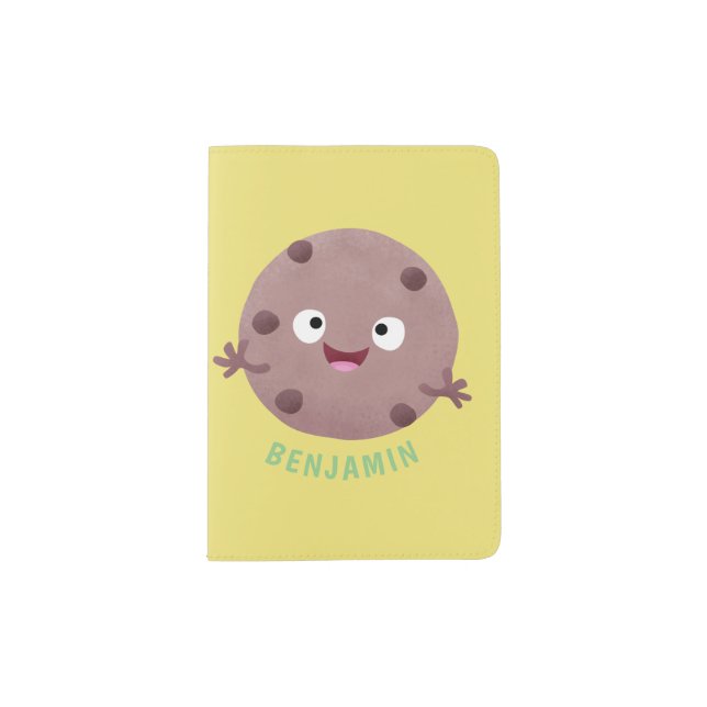 Cute smart chocolate chip cookie cartoon passport holder (Front)