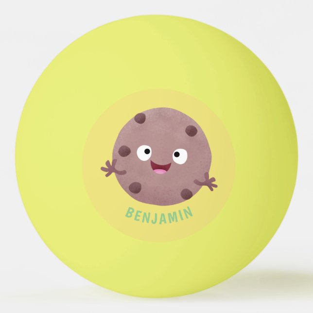 Cute smart chocolate chip cookie cartoon ping pong ball (Front)
