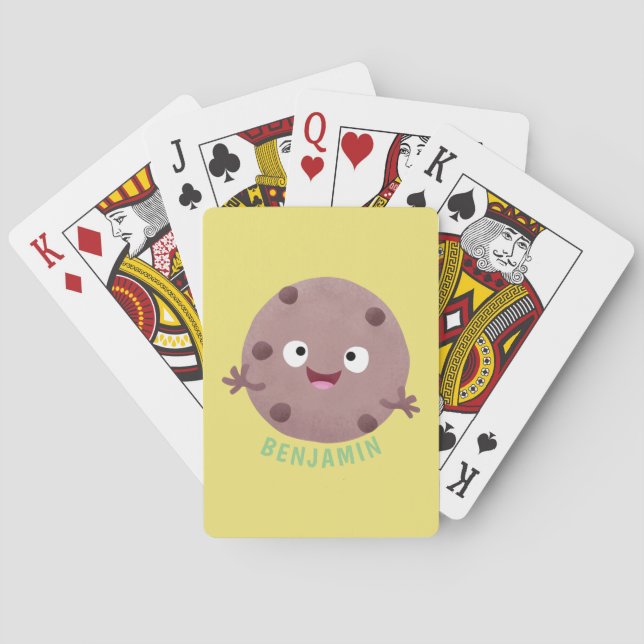 Cute smart chocolate chip cookie cartoon poker cards (Back)