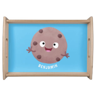 Cute smart chocolate chip cookie cartoon serving tray
