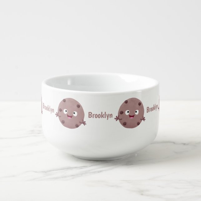 Cute smart chocolate chip cookie cartoon soup mug (Front)