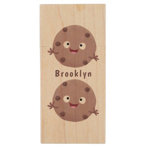 Cute smart chocolate chip cookie cartoon wood flash drive