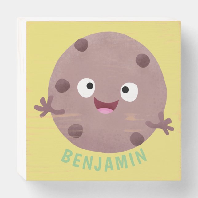 Cute smart chocolate chip cookie cartoon wooden box sign (Front Horizontal)