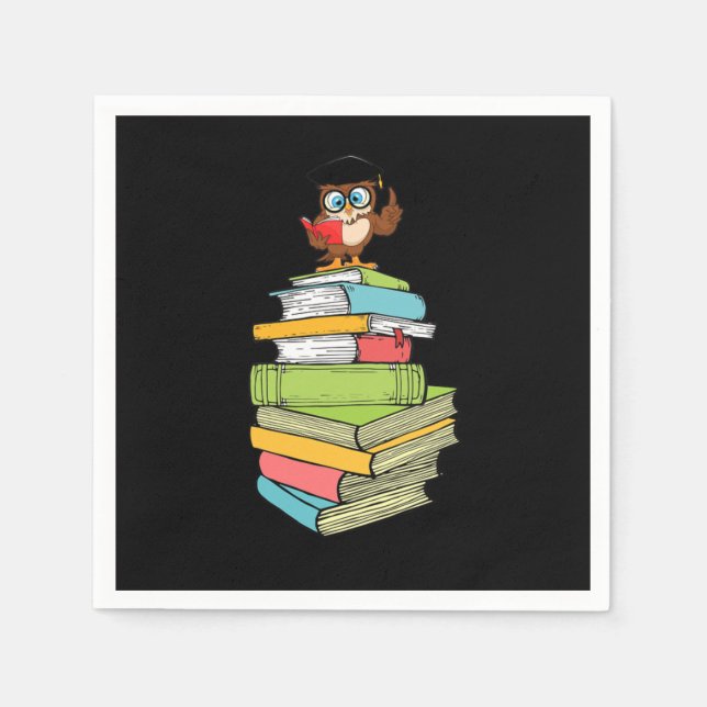 Cute Smart Literature Bookworm Owl Bibliophile Pil Napkins (Front)