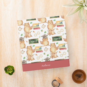 Cute Smart Owl with Chalkboard Kids Name 3 Ring Binder