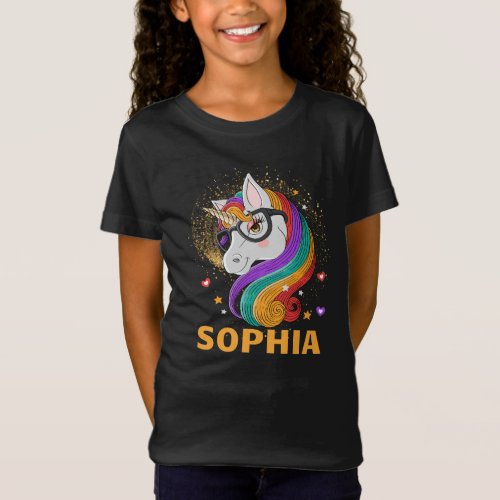 Cute Smart Rainbow Unicorn Personalized Girl T_Shirt