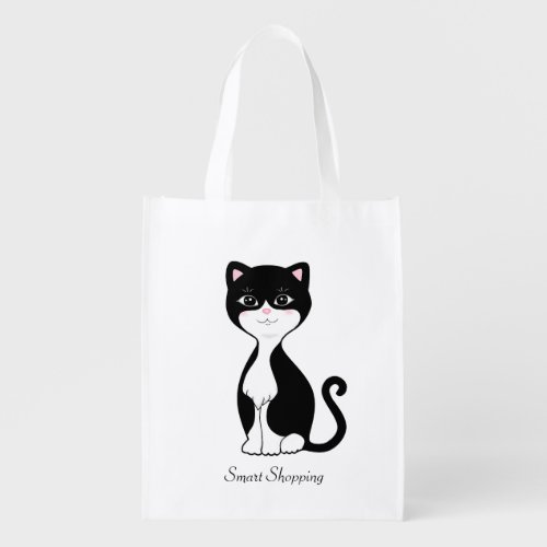 Cute Smart Tuxedo Cat Grocery Bag