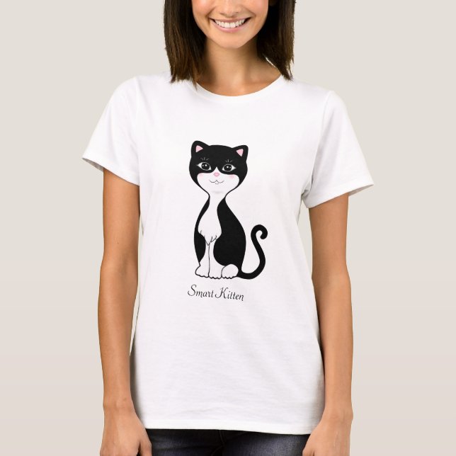 Cute Smart Tuxedo Cat T-Shirt (Front)