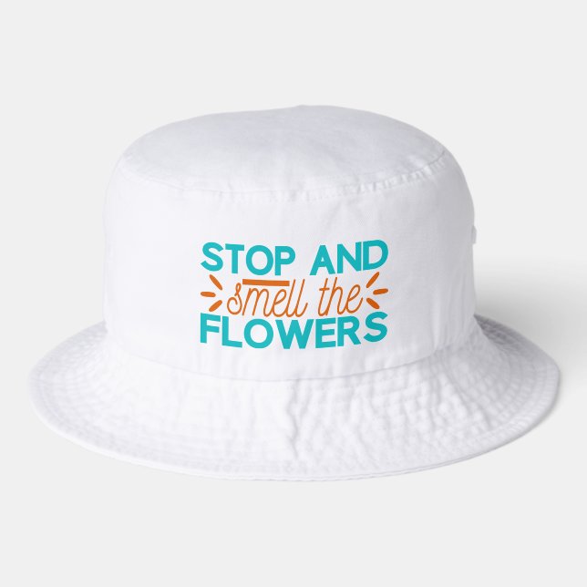 Cute smell flowers word art  bucket hat (Front)