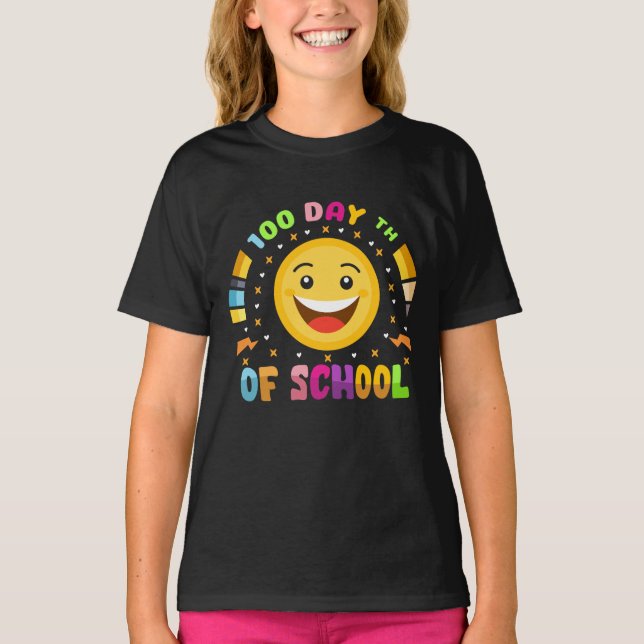 Cute Smile Face Hundred 100 Days of School T-Shirt (Front)