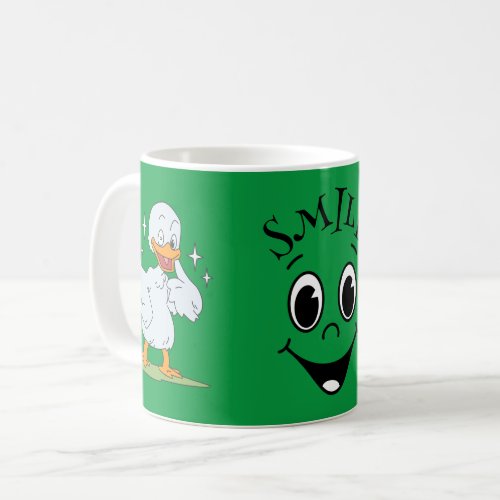Cute Smile face with Duck Green Kids Coffee Mug