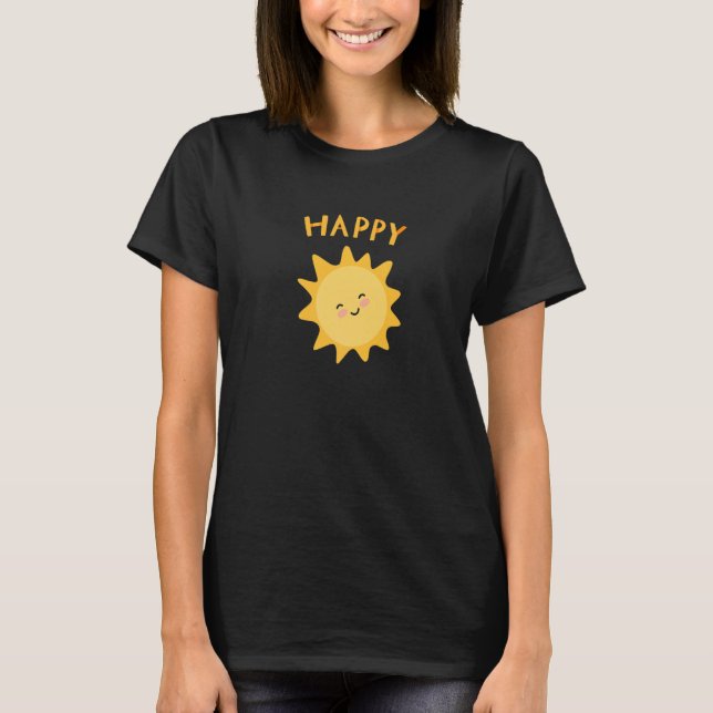 Cute Smile Happy Face Unisex Yellow Fun Sun Summer T-Shirt (Front)
