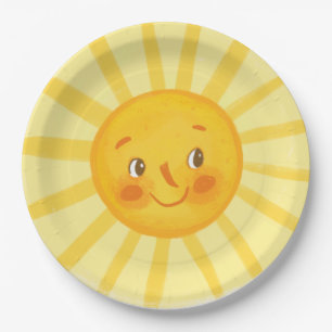 Cute smile sun round pillow paper plates
