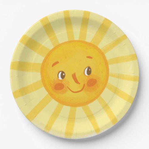 Cute smile sun round pillow paper plates