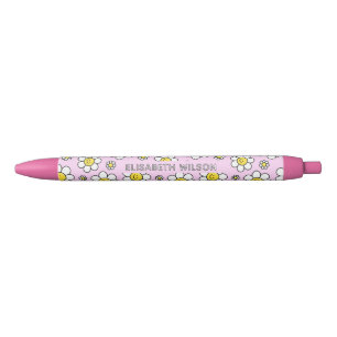 Cute Smiley Chamomile Flower Script Name Monogram Pen