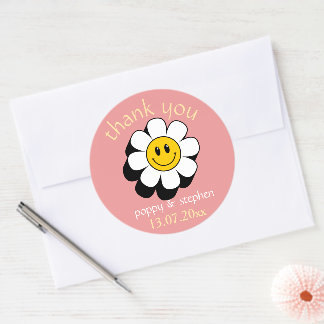 Cute Smiley Daisy Thank You Wedding Favor Sticker