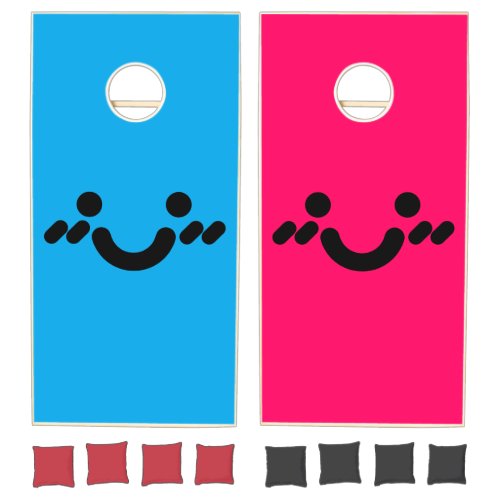 Cute Smiley Face Blue & Pink Cornhole Set