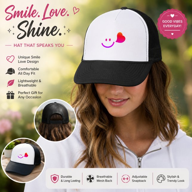  Cute Smiley Face Heart Trucker Hat (Creator Uploaded)