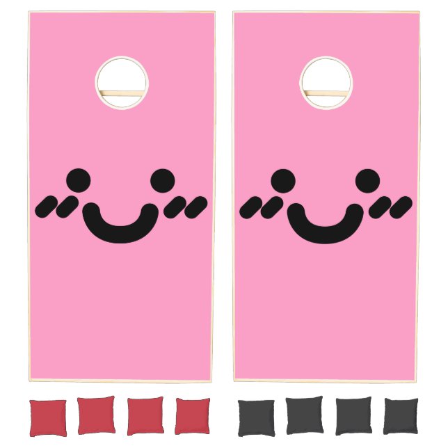 Cute Smiley Face Light Pink Cornhole Set (Set)