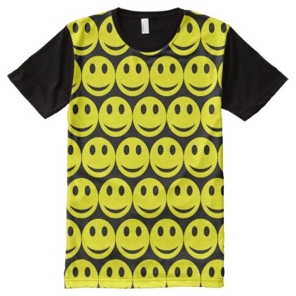 Cute Smiley Faces Pattern Black Yellow All-Over-Print Shirt