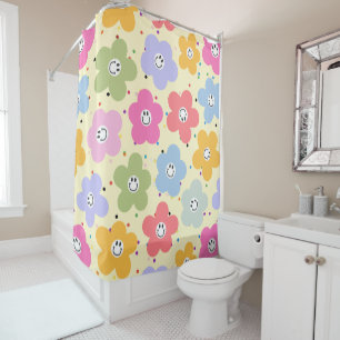 Cute Smiley Flower Pattern Pastel Shower Curtain