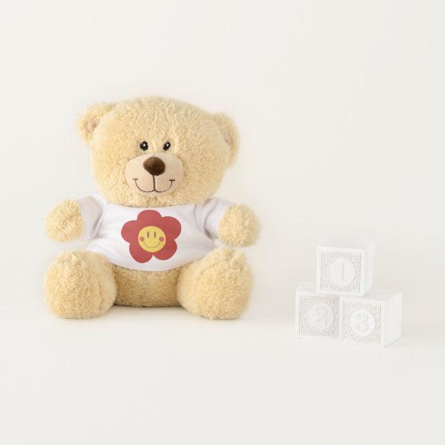 Cute Smiley Flower Retro Aesthetic Happy Face Desi Teddy Bear (In Situ)