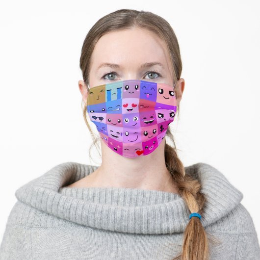 Cute Smilies Emoji Fun Adult Cloth Face Mask (Worn)