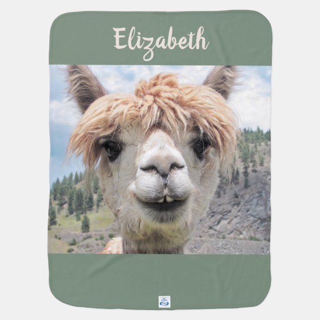 Cute Smiling Alpaca Photo Image Baby Blanket (Back)