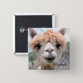 Cute Smiling Alpaca Photo Image Button (Front & Back)