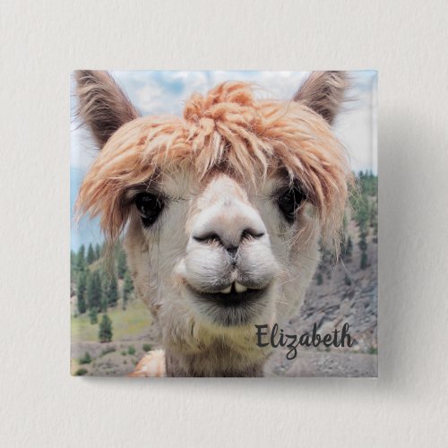 Cute Smiling Alpaca Photo Image Button