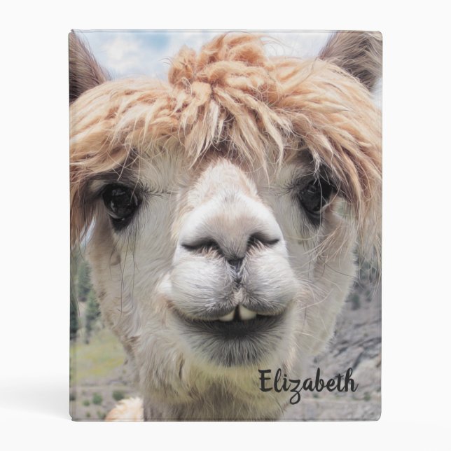Cute Smiling Alpaca Photo Image Mini Binder (Front)