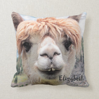 Cute Smiling Alpaca Photo Image Throw Pillow