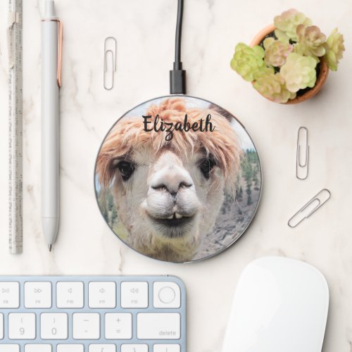 Cute Smiling Alpaca Photo Image Wireless Charger