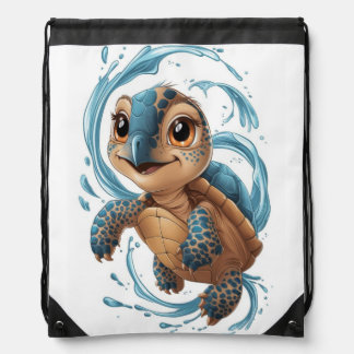 Cute smiling baby turtle Drawstring Backpack