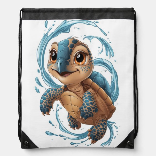 Cute smiling baby turtle Drawstring Backpack (Front)