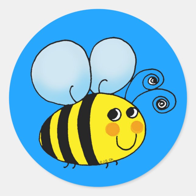 Cute Smiling Bee Cartoon Design Classic Round Sticker (Front)