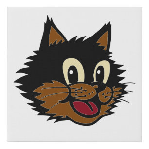 CUTE SMILING BLACK AND BROWN NAUGHTY CAT FAUX CANVAS PRINT