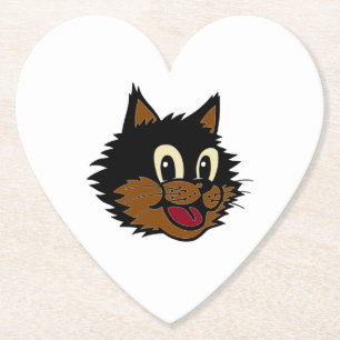 CUTE SMILING BLACK AND BROWN NAUGHTY CAT PAPER COASTER