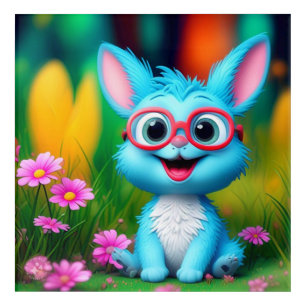 Cute Smiling Blue Bunny Wearing Glasses-567345 Acrylic Print