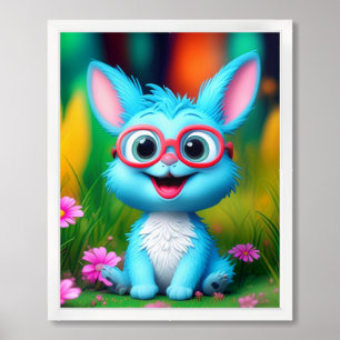 Cute Smiling Blue Bunny Wearing Glasses-567345 Framed Art