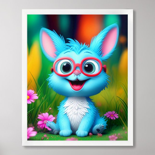 Cute Smiling Blue Bunny Wearing Glasses-567345 Framed Art (Framed Front)