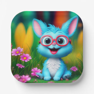 Cute Smiling Blue Bunny Wearing Glasses-567345 Paper Plates